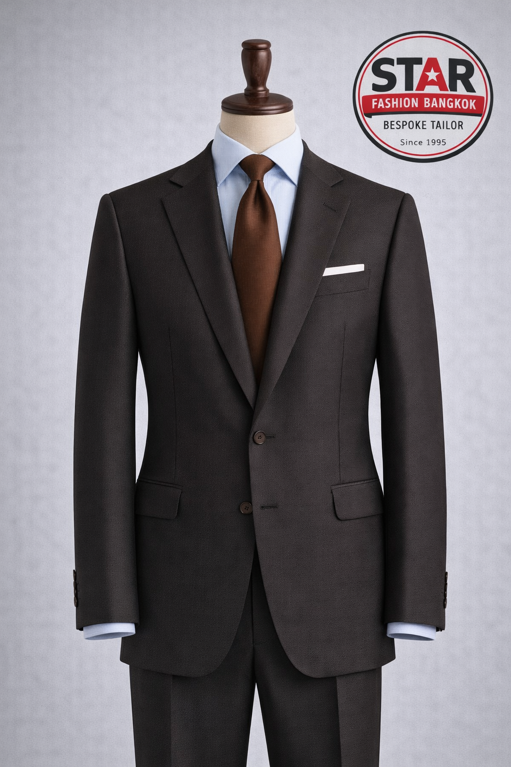 Bespoke brown business suit tailored by Star Fashion Bangkok